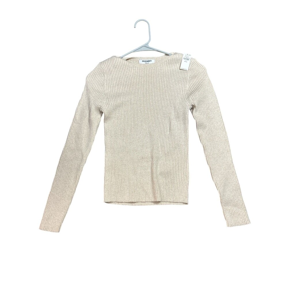 Old Navy SoSoft Lite Ribbed Shine Sweater Womens Small Petite Beige Gold NWT